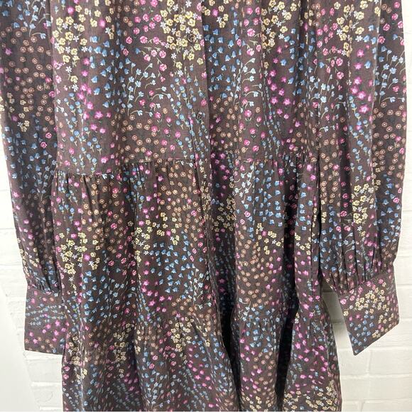 Summersalt The Countryside Poplin Tiered Shirtdress in Floral Prairie Chocolate - Picture 6 of 14